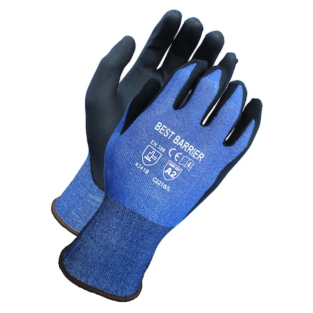 Best Barrier A2 Cut Resistant, Blue, Micro-Foam Nitrile, Coated Glove, 2XL,  C22162XL12